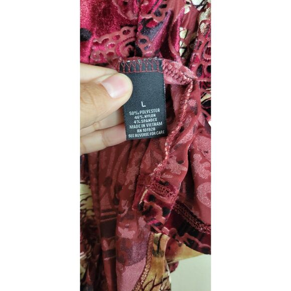 Dressbarn Red Cream Velvet Ruffle Blouse Women's Large Romantic Goth Witchy Top - Picture 5 of 7